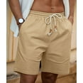 thumbnail image 3 of QDG Mens Linen Shorts Casual Elastic Waist Drawstring Summer Beach Shorts Pockets Classic Fit Khaki 2XL, 3 of 10