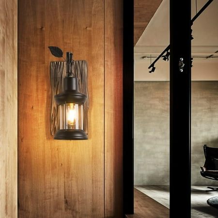 

Metal Vintage Lamp with Wooden Board Fixture Sconce E27 Kitchen Lighting Light Indoor Home Bedrooms Study Corridor Bar Office Decor