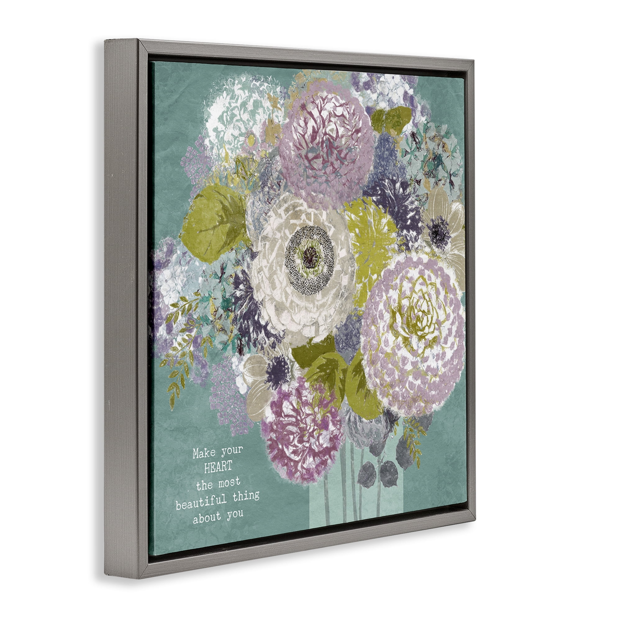 Stupell Industries Most Beautiful Thing Florals Gray Framed Floater Canvas Wall Art, design by Suzanne Nicoll