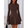 thumbnail image 3 of Vestido PRETTYGARDEN 2025 Otoño Marrón Manga Campana Talla S, 3 of 8