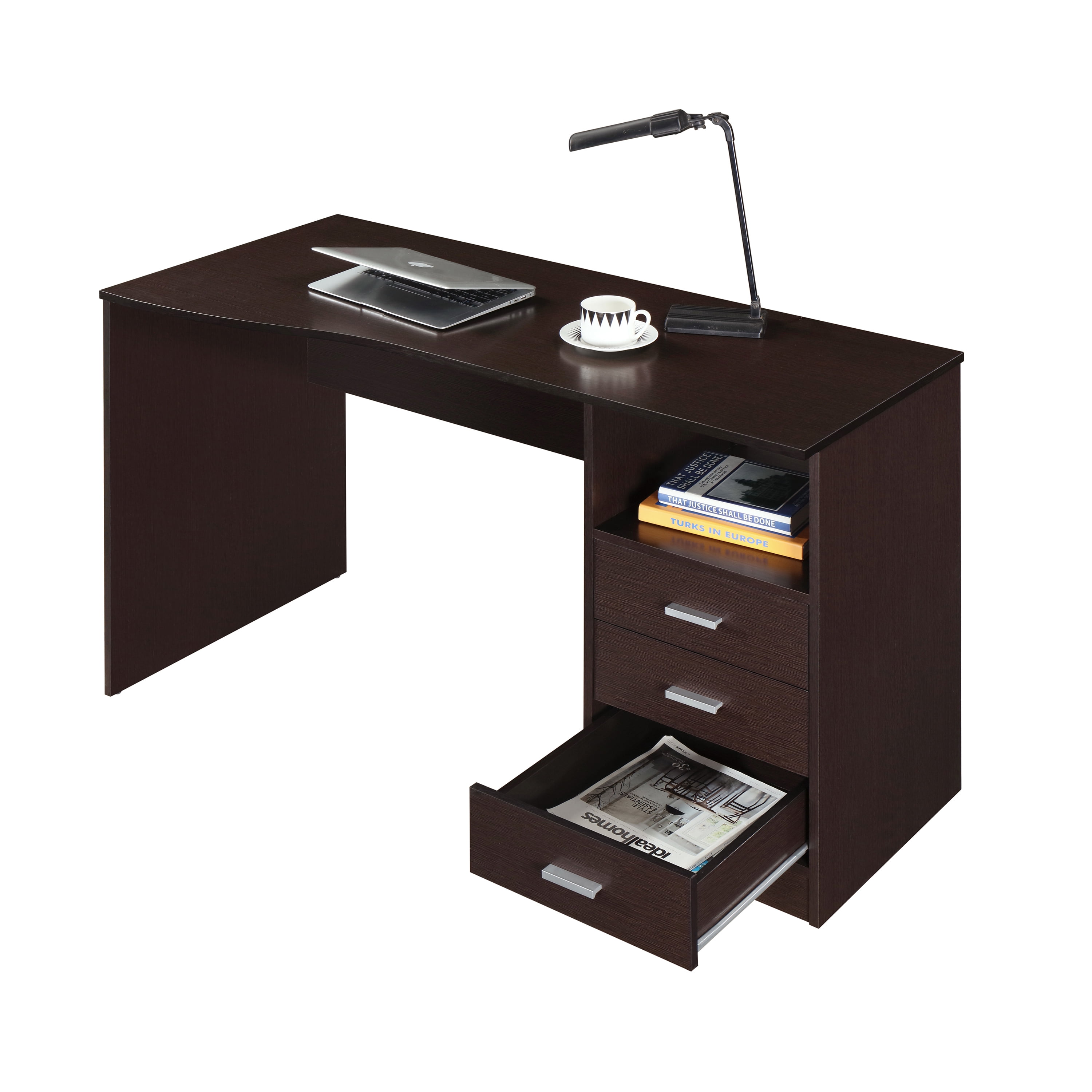 Techni Mobili Classy Computer Desk with 3 Drawers in Espresso