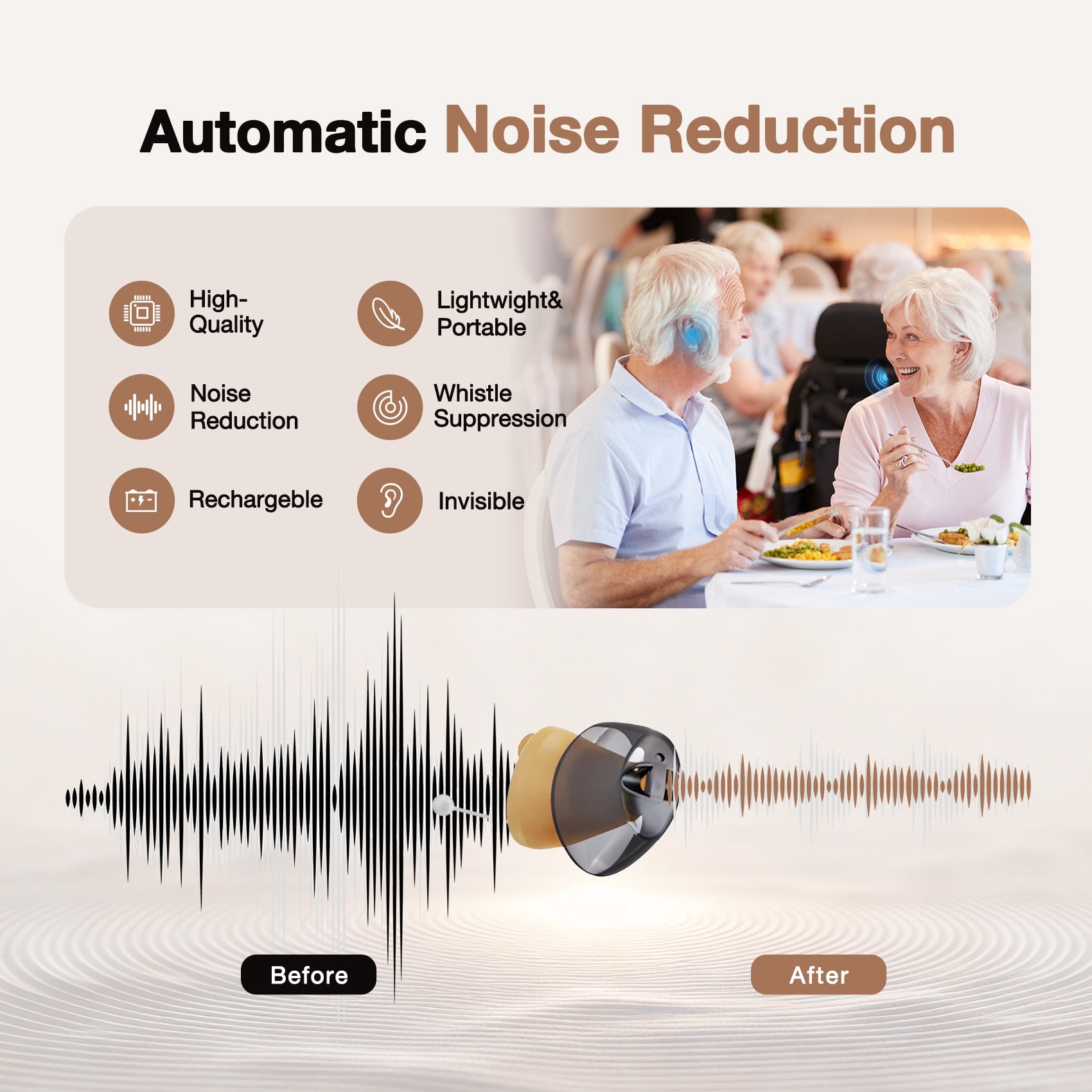 Advanced Smart Smallest Hearing Aids with Noise Cancelling,Completely-in-the-Canal Hearing Aid with Portable Charging Case,1 Pair,CHOSGO