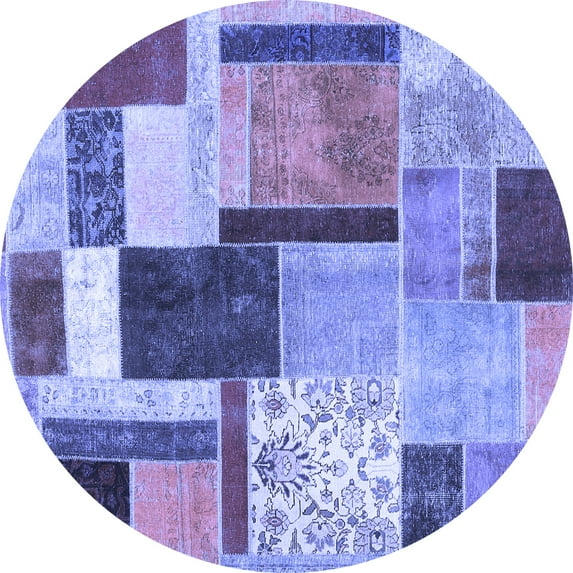 Ahgly Company Indoor Round Patchwork Blue Transitional Area Rugs, 8' Round