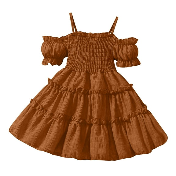 Cute Casual Sundress New Toddler Baby Girl Dress Pleated Baby Dress Princess Sundress Girls Summer Dress Clothes Casual Dresses for Girl Summer Brown 120