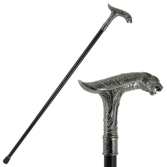 Vintage Wolf Head Walking Stick Elegant Gentleman Walking Cane All Metal Walking Gothic Metal Vintage Fancy Walking Stick for Cosplay, Stage Props, Daily Use