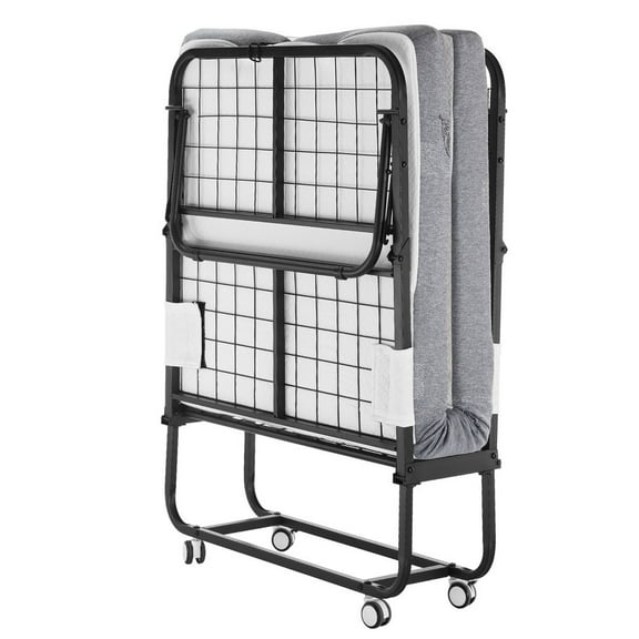 Rollaway Bed, 31 in x 75 in Folding Bed with 4 in Mattress, Twin Size Foldable Bed with Sturdy Metal Frame & Memory Foam Mattress, Portable Twin Roll Away Bed with Mattress, for Adults, Guest