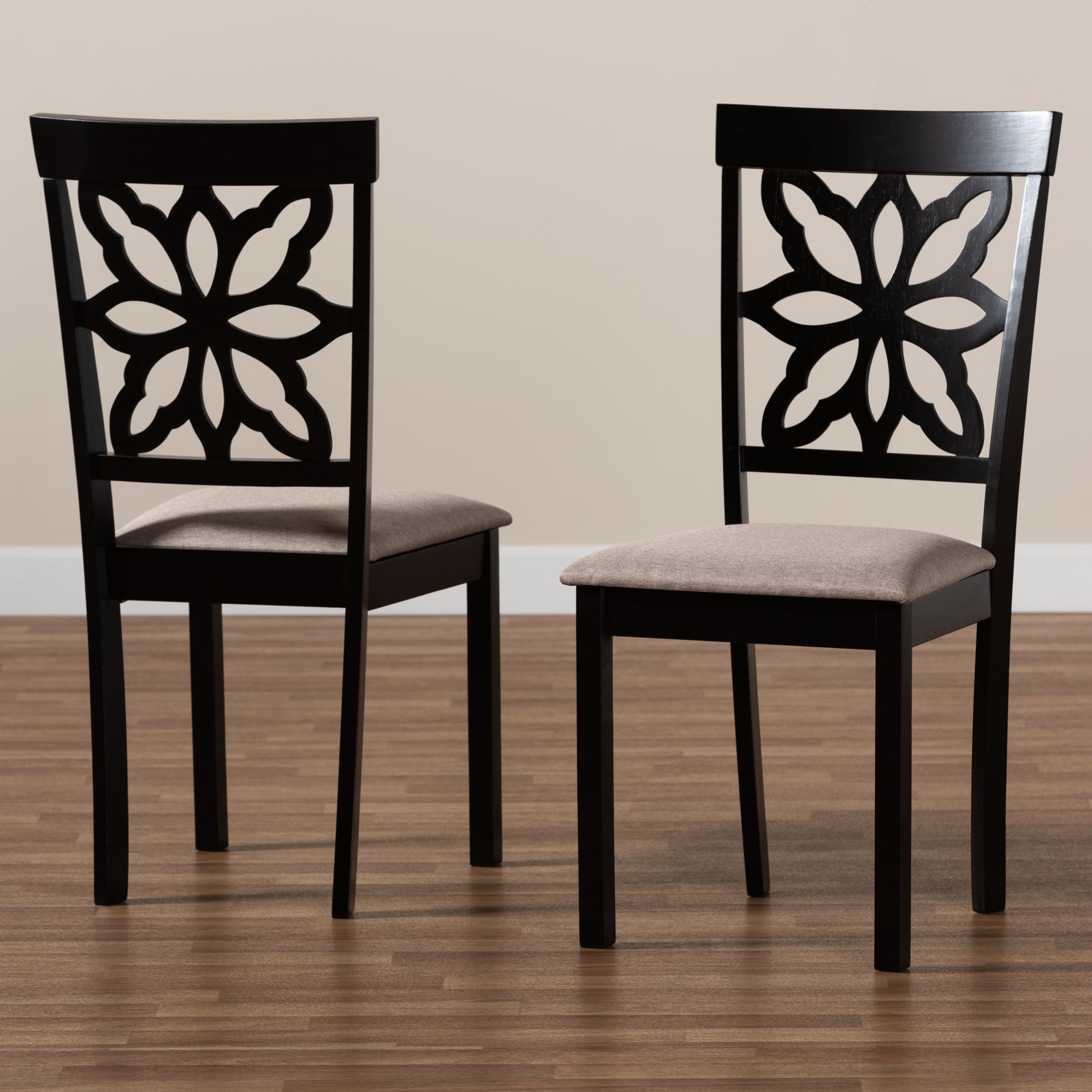 Baxton Studio Samwell Modern and Contemporary Sand Fabric Upholstered and Dark Brown Finished Wood 2-Piece Dining Chair Set