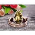 thumbnail image 1 of Milgrain Art Deco Trio Set 2.75 Carat Champagne Diamond Moissanite Engagement Ring On 10k Rose Gold 8x5mm Pear Shape Gemstone Halo Ring With Matching Band Surprisingly Ring, 1 of 5