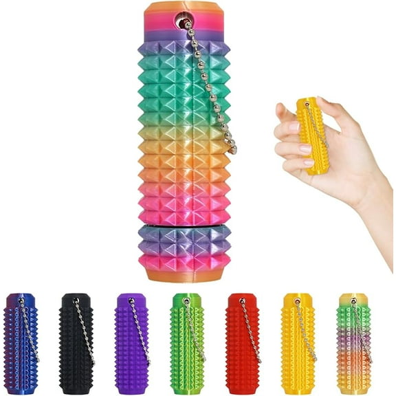 Little Ouchies Pain Fidget, Pain Stim Fidget for Stress Relief & Focus, Little ouchies, Mini Fidget Toys, 3D Printed with Hard Spiky Fidget Massage Keychain (Rainbow Rotatable)