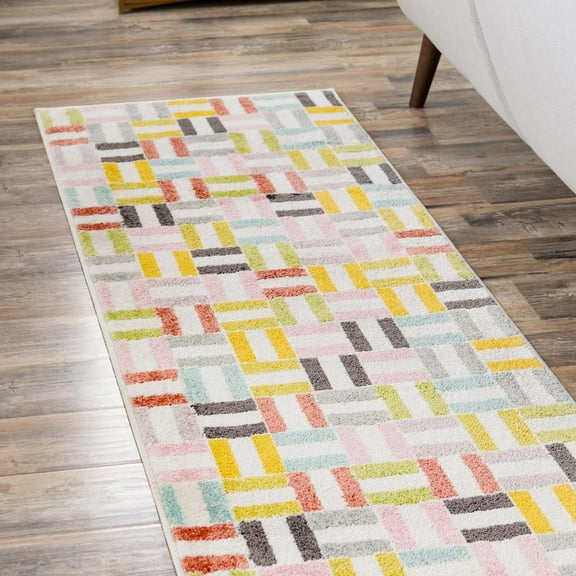 Unique Loom Whimsy Kids Collection Area Rug - Chicklets (2' 2" x 6' Runner Multi/Black) Perfect For Kids Bed Room/Nursery Room/Living Room/Class Room/Play Room