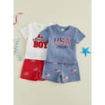 thumbnail image 3 of AceBaby 4th of July Toddler Baby Boys Summer Outfits 0-3T Letter Flag Embroidery 2Pcs Shorts Set, 3 of 9