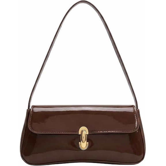 Wynndora Small PVC Underarm Shoulder Bag, Turn Lock Handbag, Brown