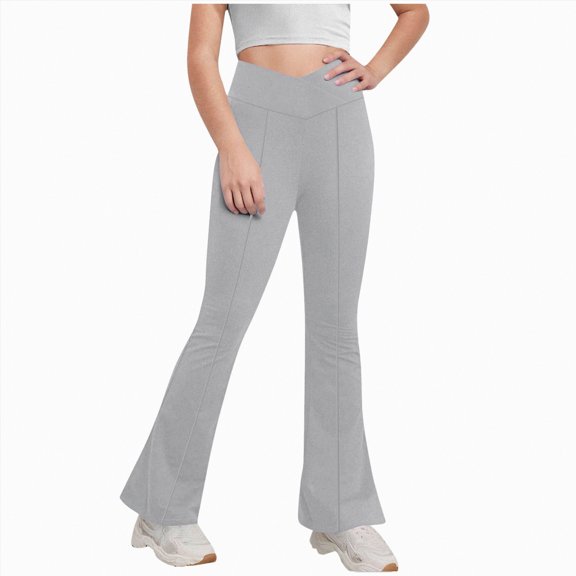 Yindaity Flare Yoga Pants Girls Girls Leggings Cotton Full Length Stretchy Kids Pants Footless(Grey,9-10 Years)