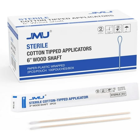 6 Inch Sterile Cotton Tipped Applicators, 200 Count Long Cotton Swabs, Wood Shaft Medical Swabs