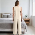 thumbnail image 5 of Sleeveless Button Front Linen Set for Women, Scoop Neck Tank & Wide Leg Pants Two Piece Outfit - Loose Fit Summer Vacation Ensemble White S, 5 of 5