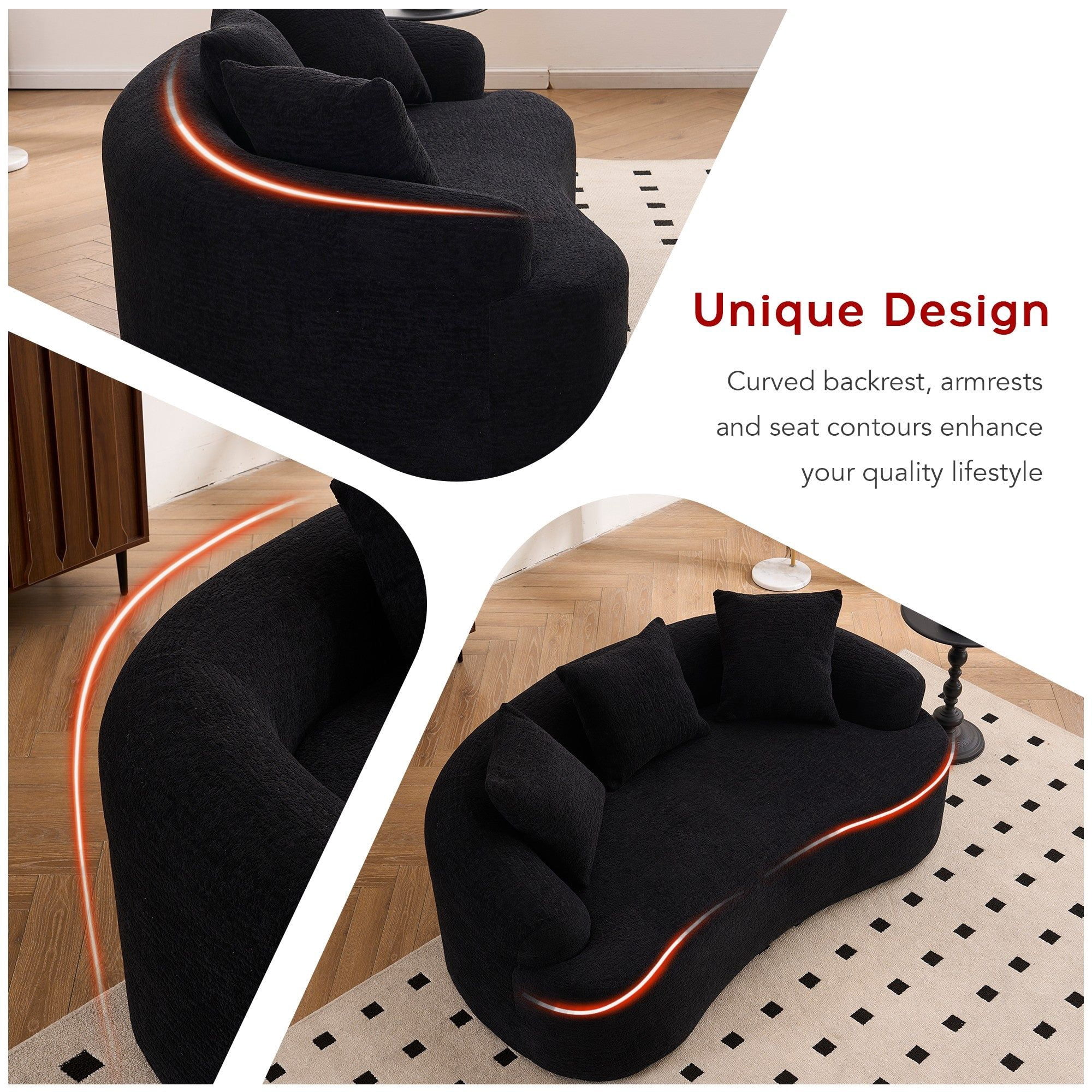 Sailvan Curved Loveseat No-Assembly Chenille Sofa for Small Spaces