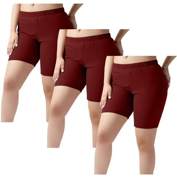 Plebaso 2-3 Pack Womens Plus Size Shorts Stretch Workout Leggings Elastic Waist Yoga Shorts Activewear