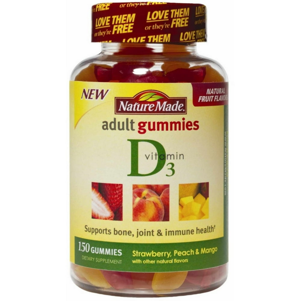Nature Made Vitamin D3 Adult Gummies, Strawberry, Peach, & Mango 150 ea