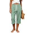 thumbnail image 4 of Women’s Waffle Capirs - Summer Straight Leg Elastic Waist Waist Bottoms - Loose Comfy Beach Vacation Casual Trousers, 4 of 5