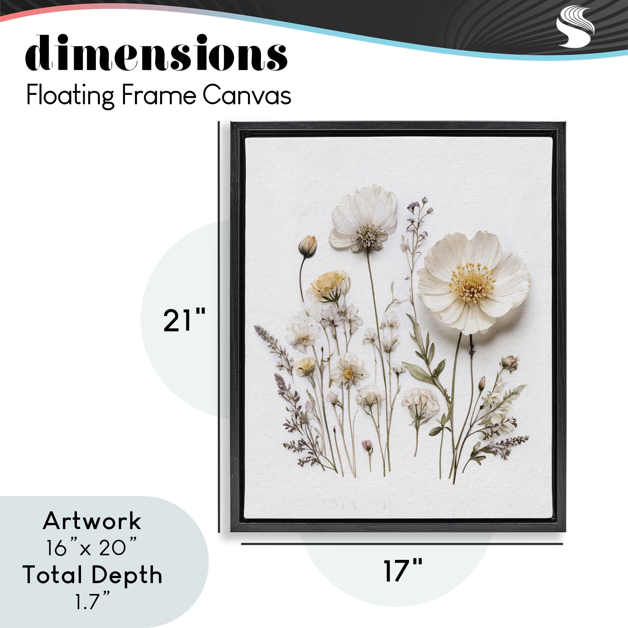 Pressed Bathroom Botanicals Black Framed Floater Canvas Wall Art, design by Lettered and Lined