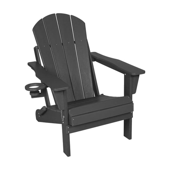 Beautiful Gray HDPE Folding Adirondack Chair with Dual Cup Holder, Backrest and Patio Chair with 350 lbs. Capacity