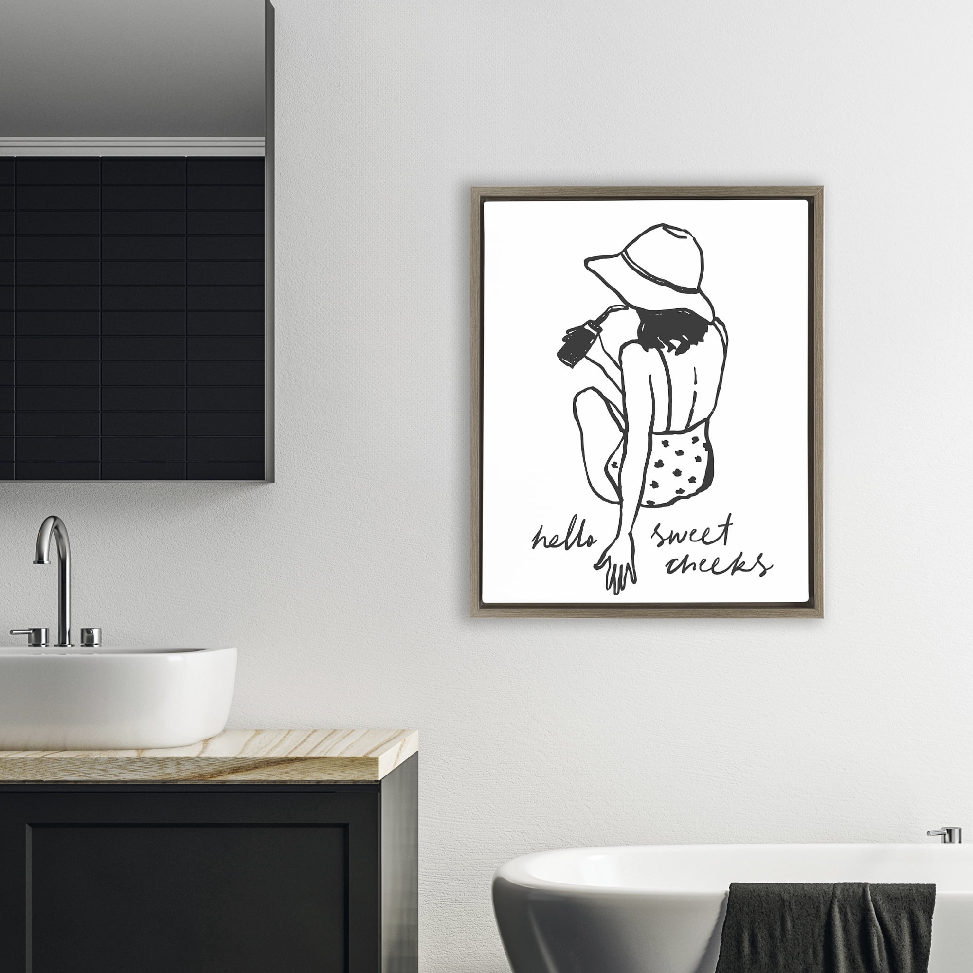 Stupell Industries Bathroom Refresh Sweet Cheeks Brown Framed Floater Canvas Wall Art, design by Lettered and Lined