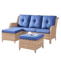 Gymojoy Outdoor Furniture 3-Piece Sofa, Patio Rattan Wicker Seactional Couch with Ottoman, Red