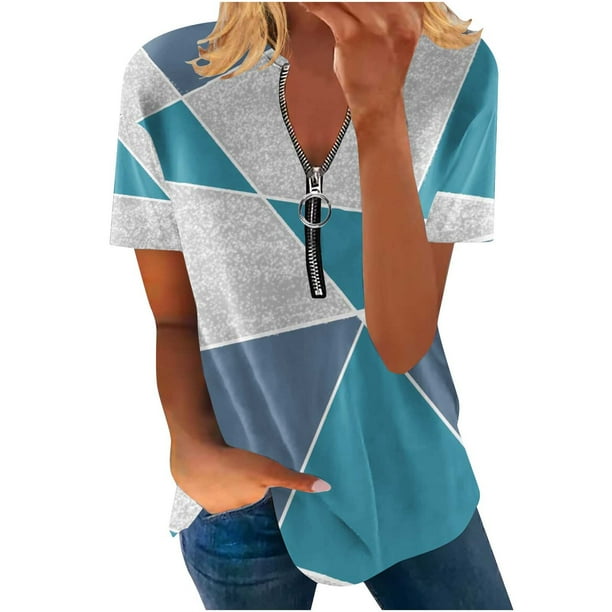 Blusa de manga corta con cuello en V, informal, cómoda y elegante para mujer OAVQHLG3B Store lin121212