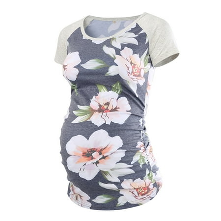 

Enjiwell Pregnant Women Floral Print Short Sleeve Marternity Pregnant Bump Tops T Shirt