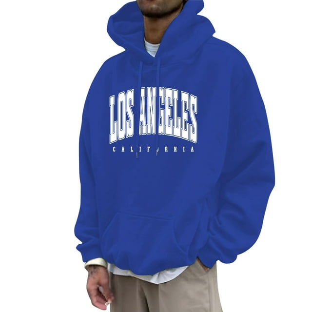 LUOGENLI Chandails à Capuche pour Hommes Graphiques à Fermeture Éclair Mode Masculine Décontractée Lettres Partie Imprimée Chandail à Capuche à Enfiler Manches Longues Chandail à Capuche Chandails à Capuche pour Hommes Petit Bleu1 Taille g