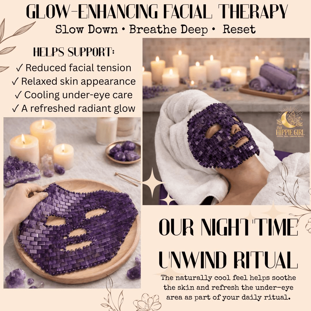 Amethyst Crystal Face Mask – Cooling Stone Facial Mask for Puffiness, Relaxation & Skin Glow – Natural Crystal Skincare Tool for Lymphatic Support & Stress Relief – This Hippie Girl