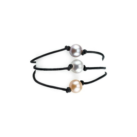 Triple Strand Leather - 8mm Multicolor Freshwater Cultured Pearl Triple Strand Leather Bracelet