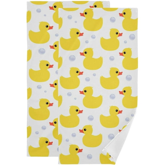 COVASA 2 Pack Yellow Ducks Hand Towels for Bathroom,Microfiber Absorbent Cute Animal Ducky Farmhouse White Bath Hand Towels for Kitchen,Decorative Guest Bathroom Towels for Face,Shower,Gym 14"x28"