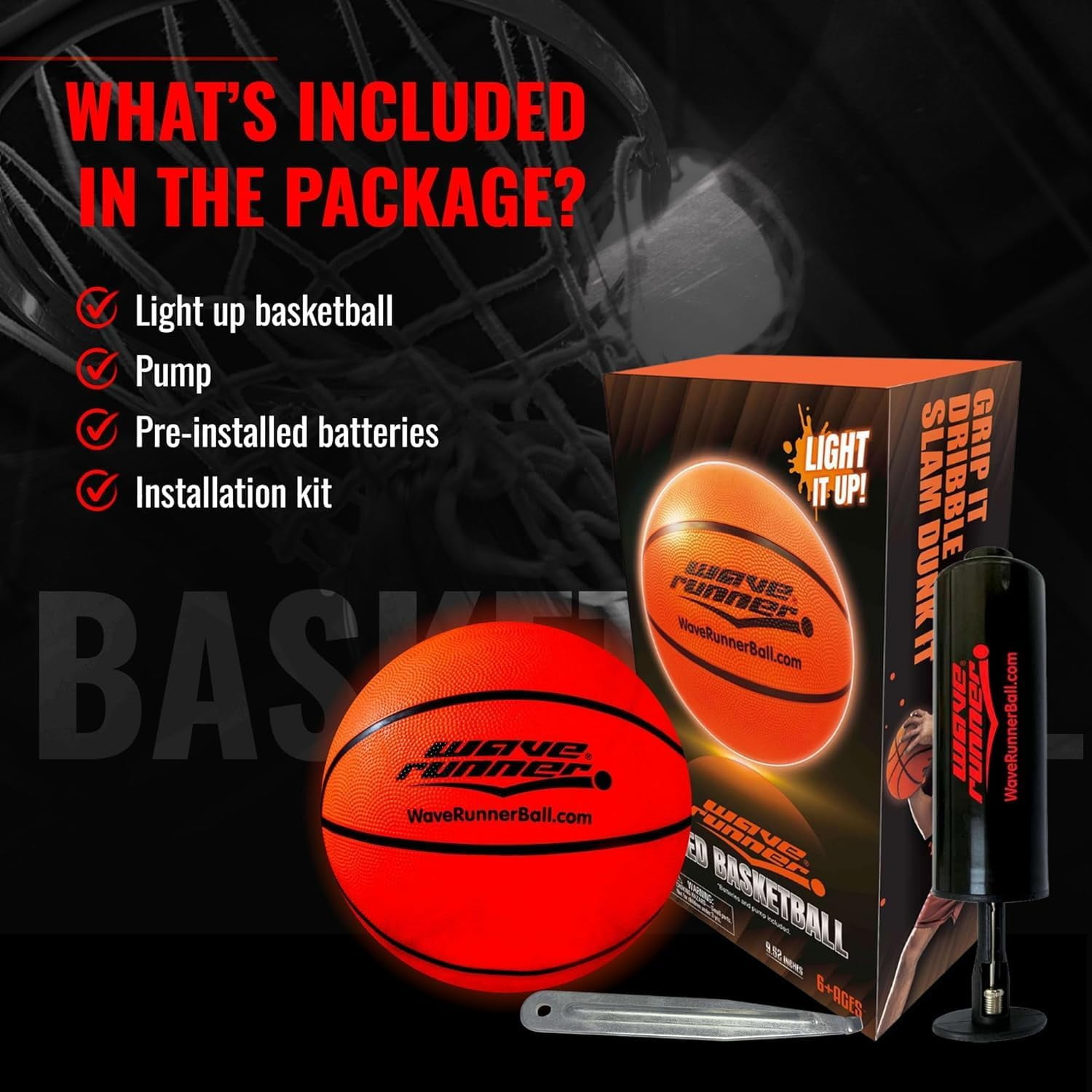 Light Up LED Basketball, Glow in the Dark with Pump and Batteries Included, Cool Sports Gift for Boys Ages 8-15