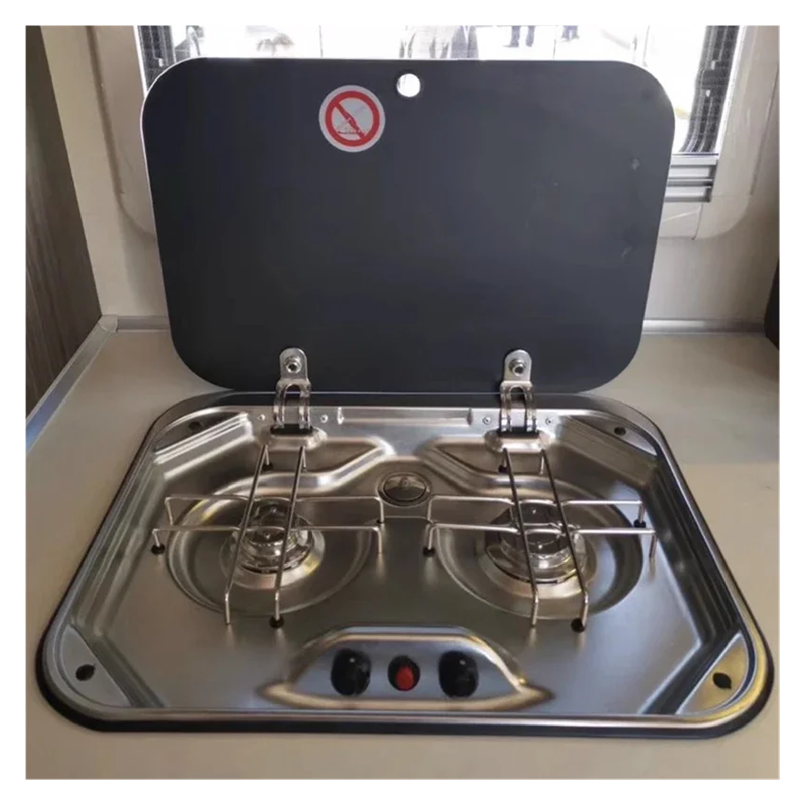 Outdoor RV Camper Kitchen Stainless Steel Gas Double-headed Stove Tools Tempered s Cover 2*1.35KW Camping Car Accessories ,Effortless Installation