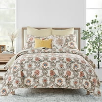 Levtex Home - Inaya Quilt Set - Twin Quilt and One Standard Sham - Floral - Coral, Green, Ochre, Red, White - Quilt (68x86in.) and Sham (20x26in.) - Reversible - Cotton