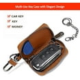 thumbnail image 4 of Luckybay Leather Car Key Case Holder – Compact Zippered Auto Key Fob Protector Pouch for Smart & Folding Keys, Coins – Keychain Wallet for Men & Women (Caramel), 4 of 7