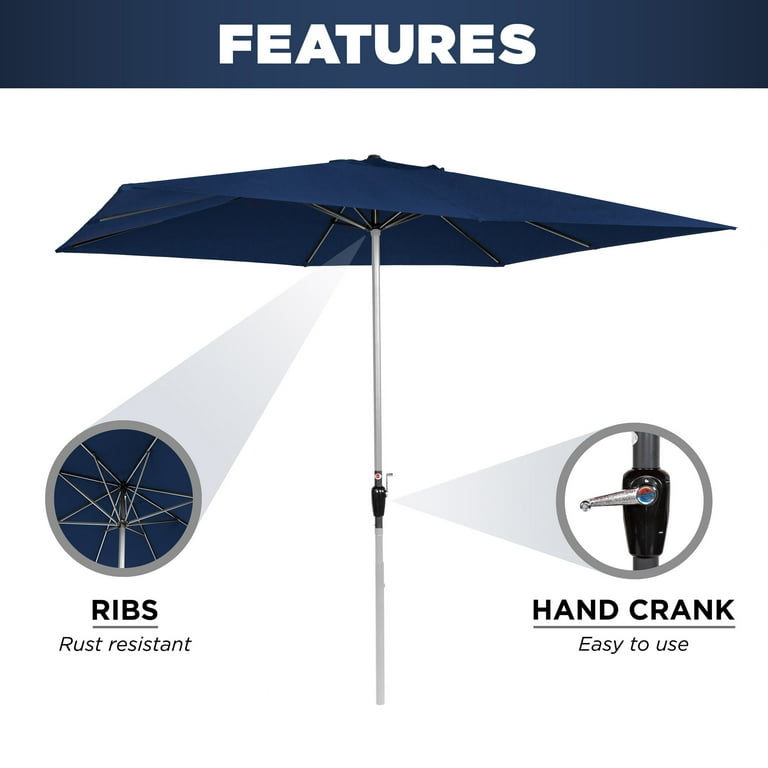 best choice products 8x11ft rectangular patio umbrella w/crank Best Choice Products 8x11ft Rectangular Patio Umbrella w/ Crank,  Fade-Resistant 210G Polyester Fabric - Navy Blue