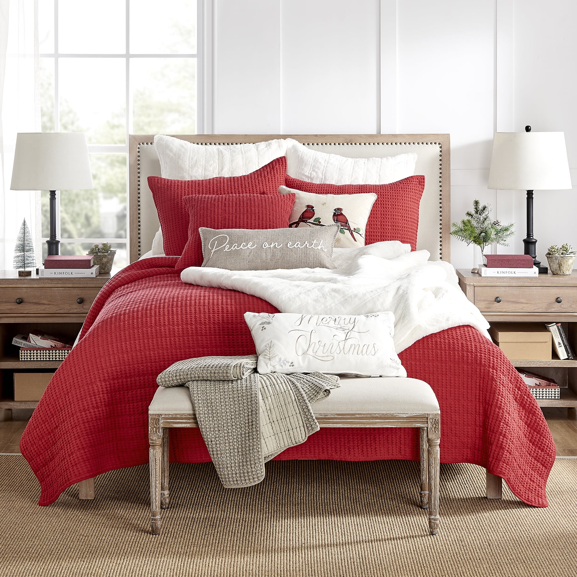 Levtex Home Mills Waffle Full/Queen Quilt Set Red Cotton Waffle