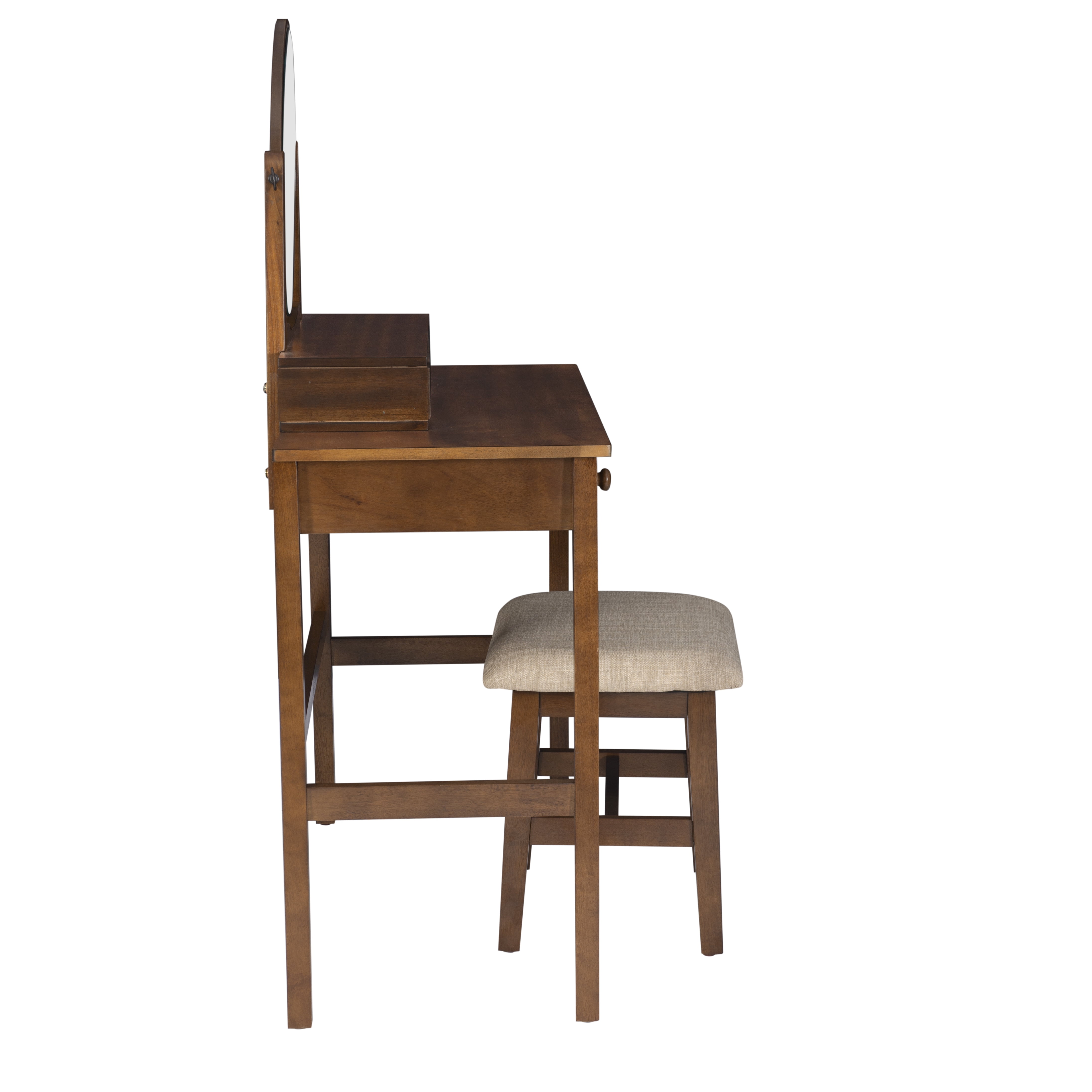 Linon Gwen 2-Piece Vanity Set, Includes Vanity and Bench, Walnut Finish with Natural Fabric