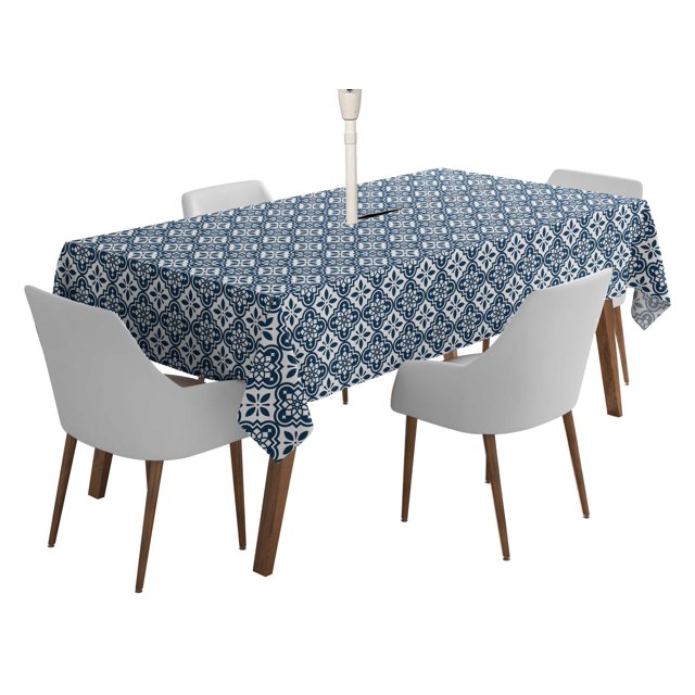 Vargottam Indoor/OutdoorTablecloth58x120 Inch Rectangle Tablecloth with Umbrella Hole and Zip- Waterproof PatioTableCloths- TableCovers for Backyard RectangularTable- White