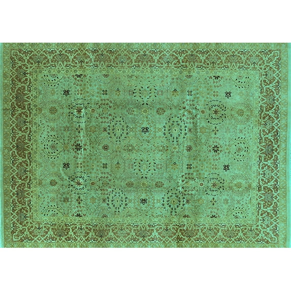 Ahgly Company Machine Washable Indoor Rectangle Oriental Turquoise Blue Industrial Area Rugs, 7' x 9'