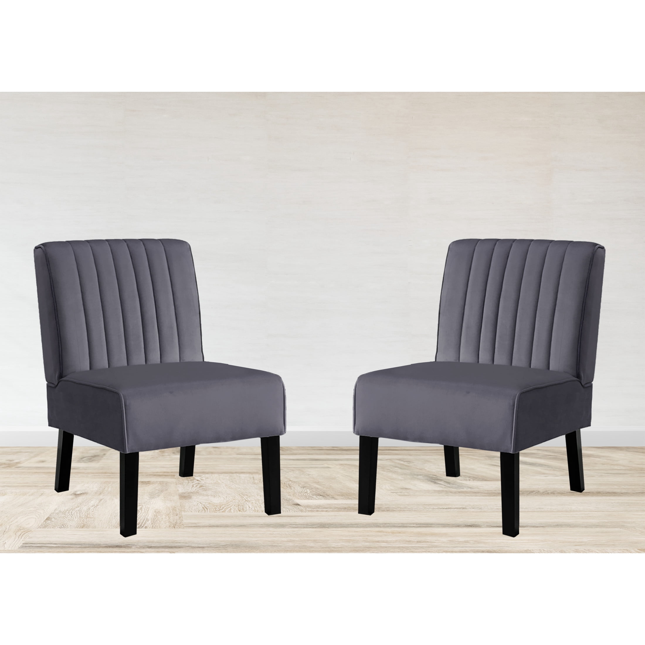 GDF Studio 29.5" Mid-Century Modern Accent Chairs Set of 2 with Channel Tufted Velvet Upholstery, Gray