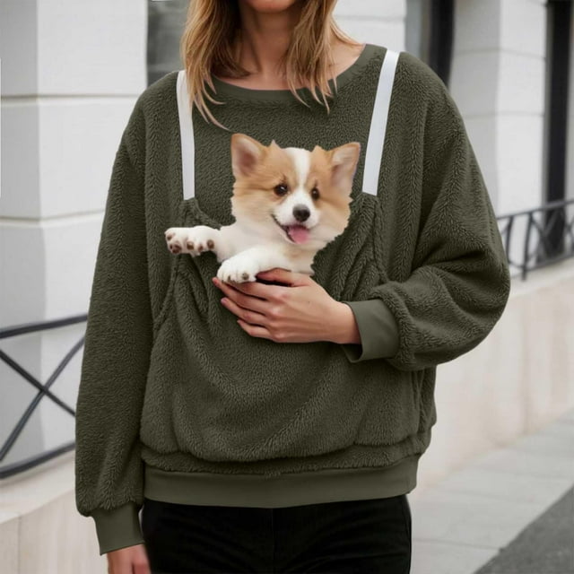 Chandails d'Automne et d'Hiver Grande Taille pour Femmes, Chandail à Capuchon pour Animal de Compagnie Chat Chien avec Poches, Support de Chandail en Molleton pour Chiot, Chandails à Capuchon en Molleton, Chandails à Capuchon Amusants, Vert G