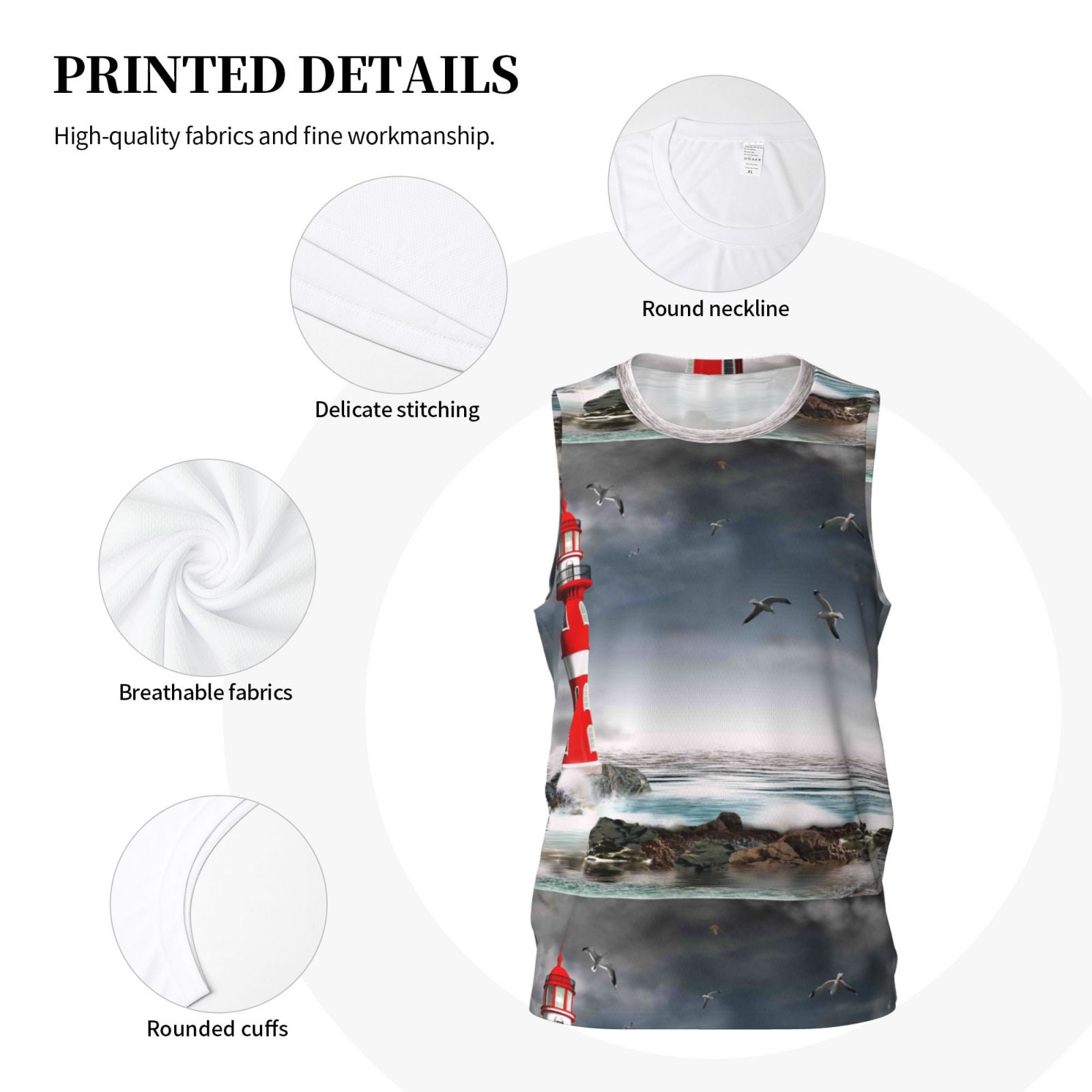 Xecao 3d Lighthouse in the Surf print basketball shirt for both men and women, a unisex basketball jersey perfect for theme parties-Medium