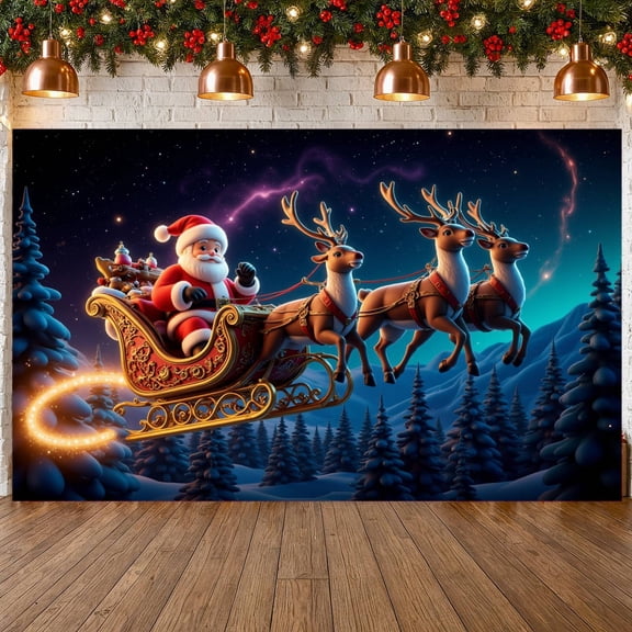 Festive Design Santa Claus Christmas Sleigh Winter Scene Holiday Banner for Christmas Party Celebration Seasonal Decoration