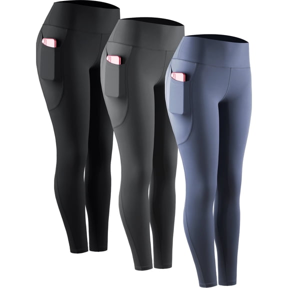 NELEUS Womens Plus Size Compression Yoga Leggings for Workout High Waist Tummy Control with 2 Pockets,Black+Gray+Navy Blue,US Size 2XL