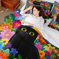 thumbnail image 4 of Homewish Cartoon Black Cat Bedding Comforter Set 7-Piece for Teenagers Boys Girls,Colorful Flowers King Bedding Sets,Chic Floral Blossoms Ultra Soft Bed Sheets,Lightweight Room Decor,Reversible, 4 of 8