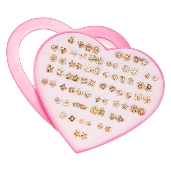 DESIGNICE 2026 New 36 Pairs/Box Multi-Color Cartoon Plastic Stud Earrings,Hypoallergenic,With Heart Shaped Box,Gift for Daughter/Friends