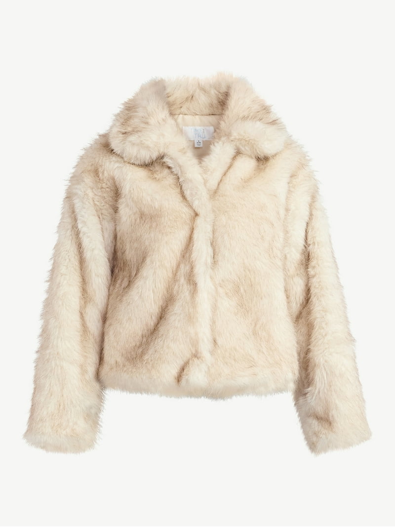 Time and Tru Women's and Women's Plus Plush Faux Fur Jacket